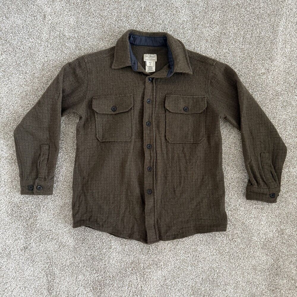 LL Bean Wool Blend Green And Brown Mini Plaid Shacket | Size S Men’s